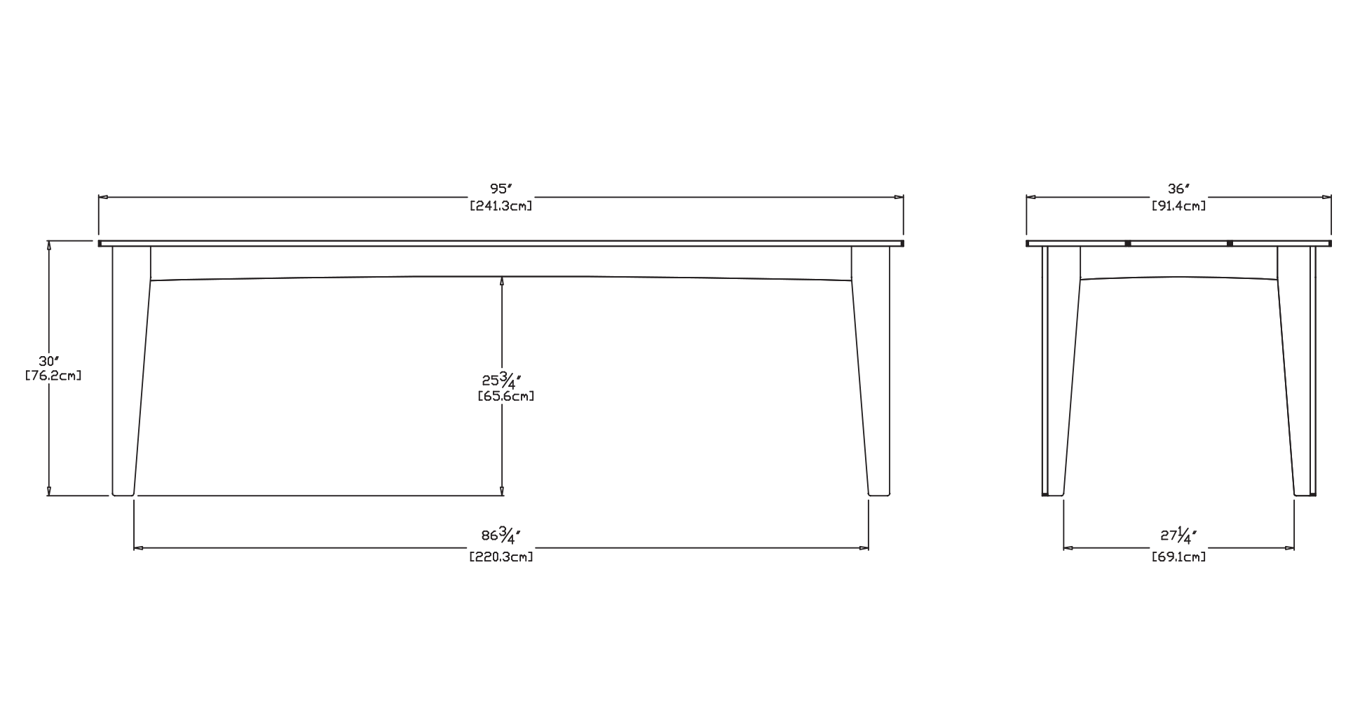 Alfresco Dining Table (95 inch) Dimensions