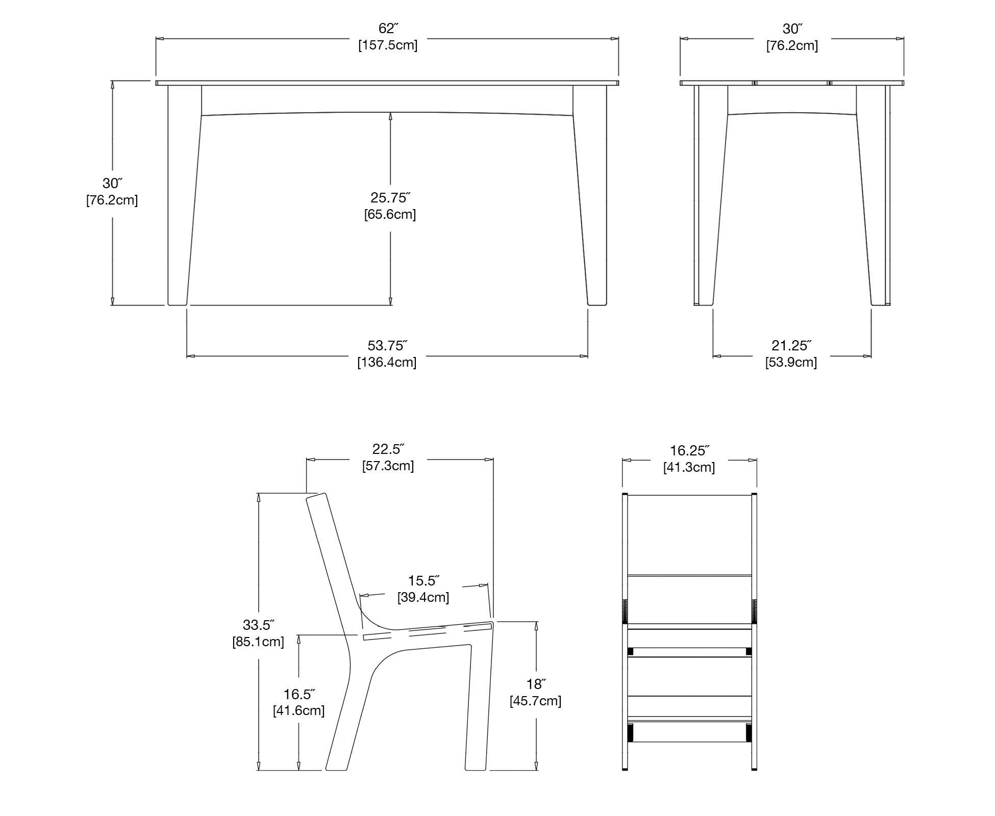 Alfresco Table 62 and Cricket Dining Set Dimensions