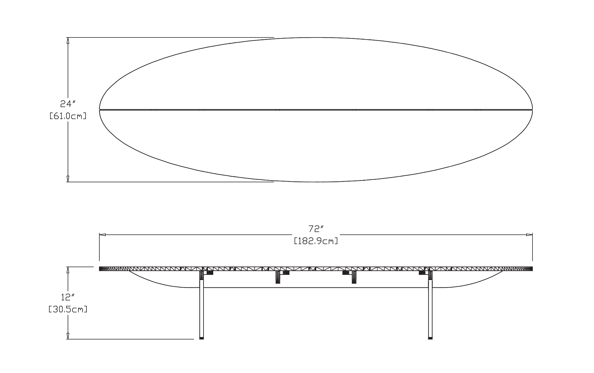 Bolinas Surfboard Coffee Table Dimensions