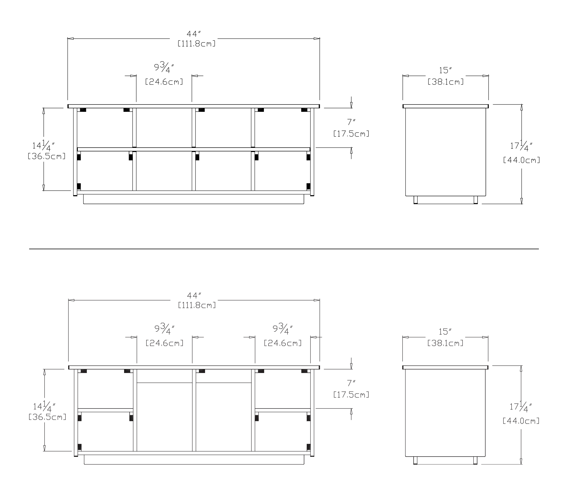 Cubby Bench (44 inch) Dimensions