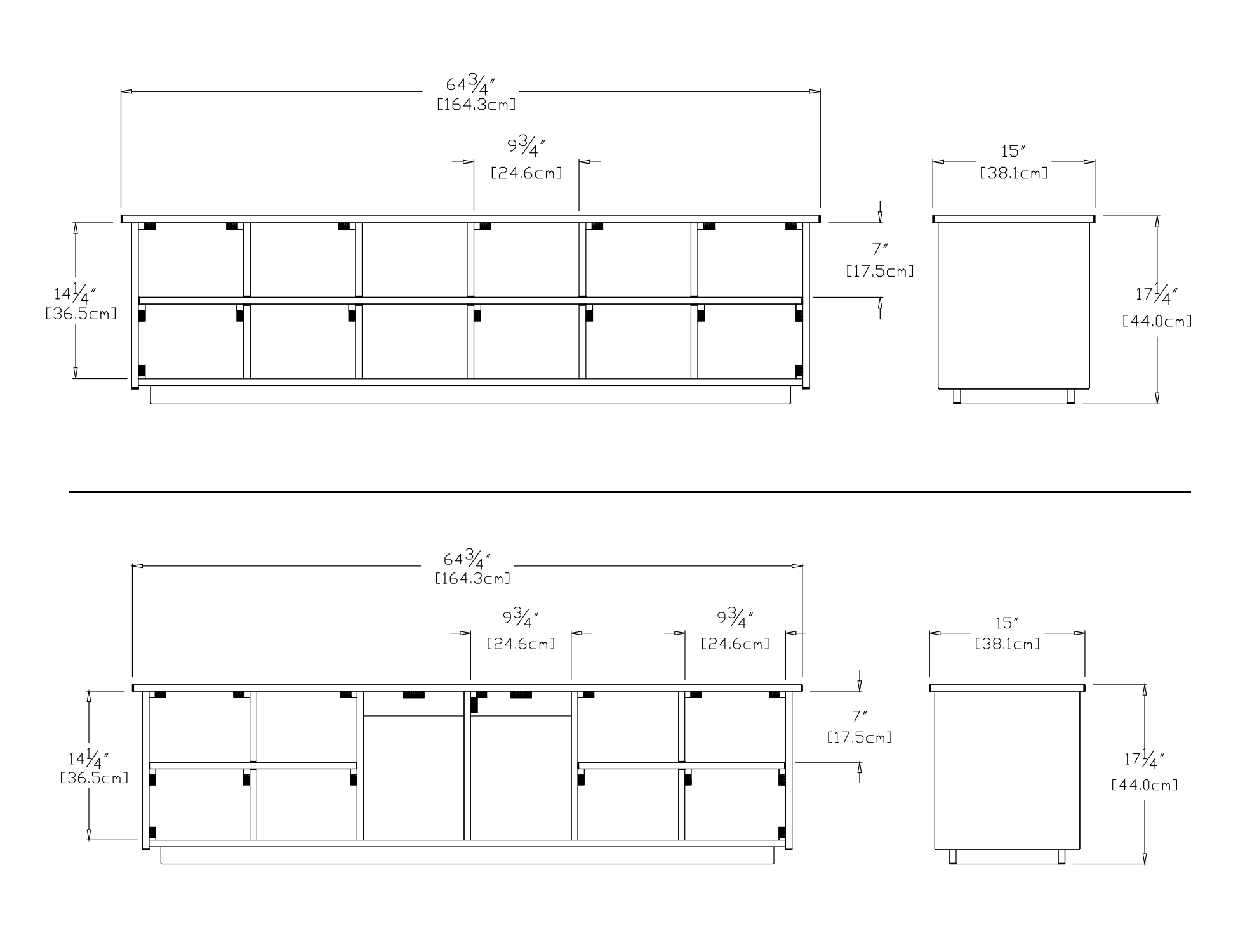 Cubby Bench (65 inch) Dimensions