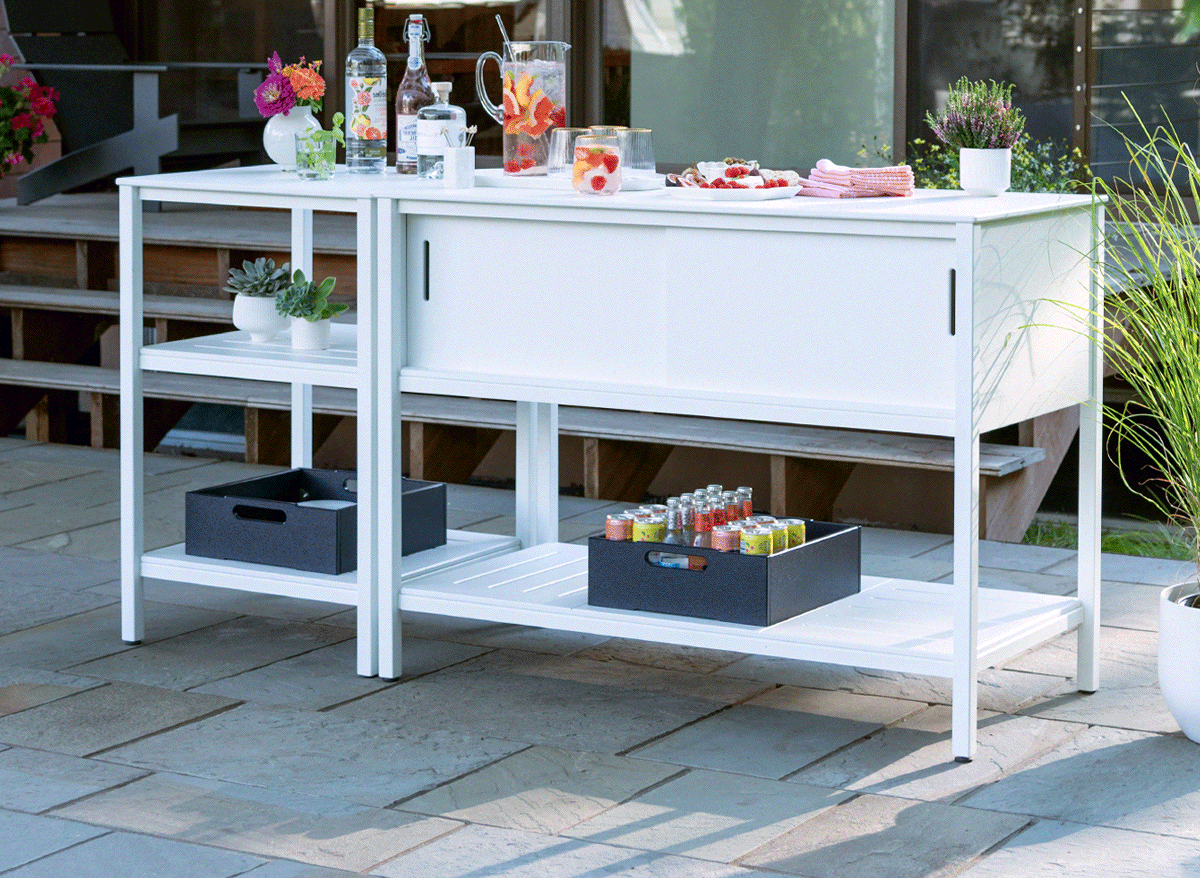 a gif of various storage options including a la cart, slider storage chest, and slider console.