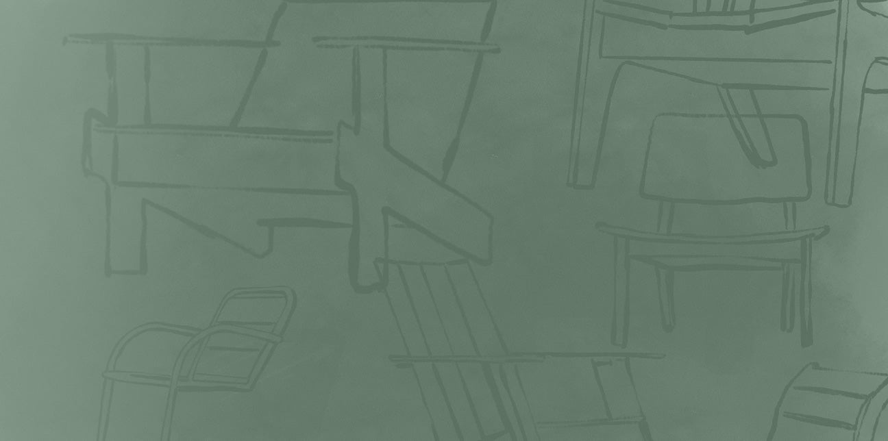 Green outline illustration of various Loll chairs on a light green background.