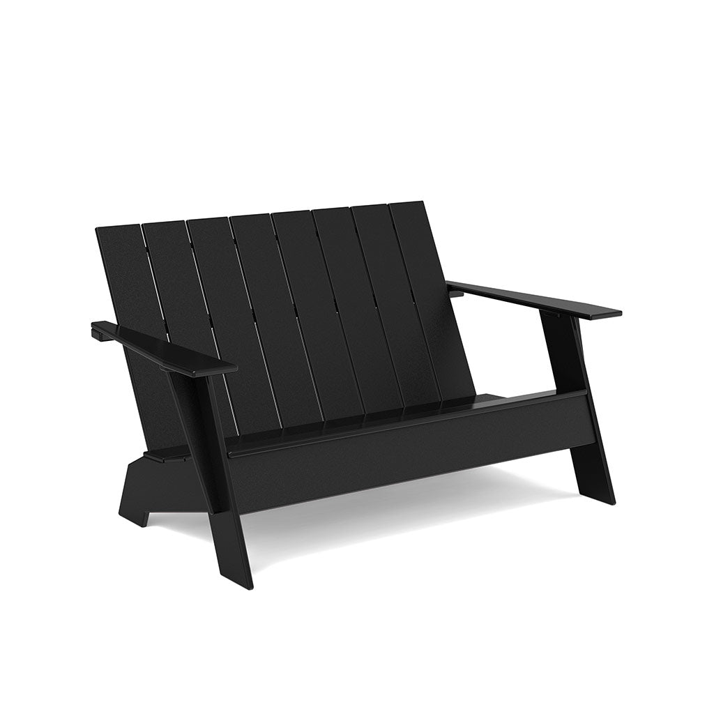 studio shot of black adirondack bench