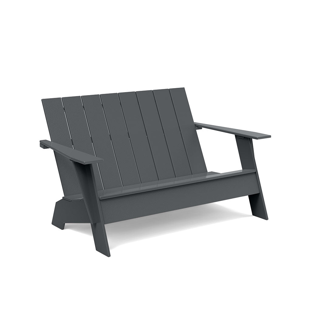 studio shot of charcoal adirondack bench