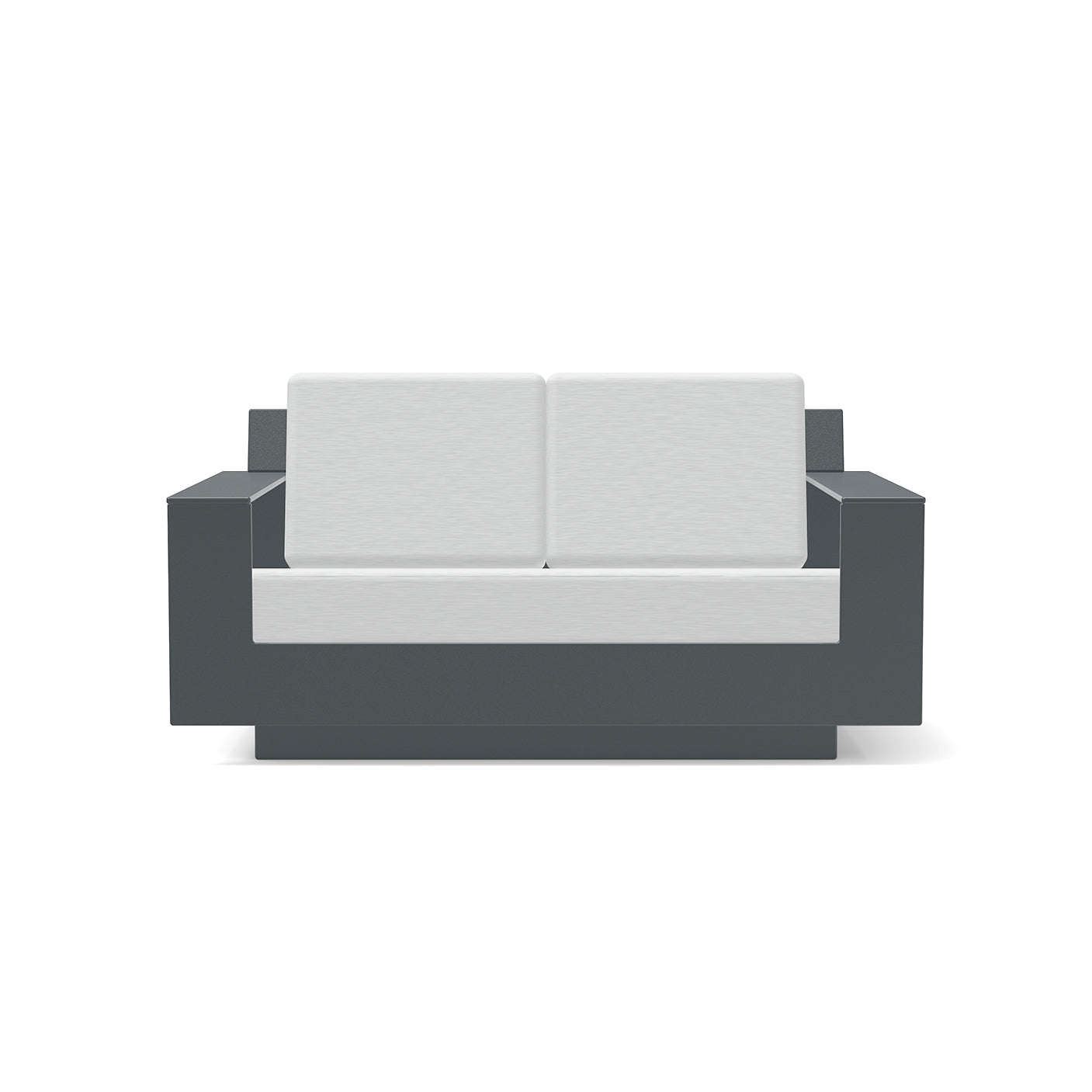 front view of nisswa loveseat in black with cast silver cushion