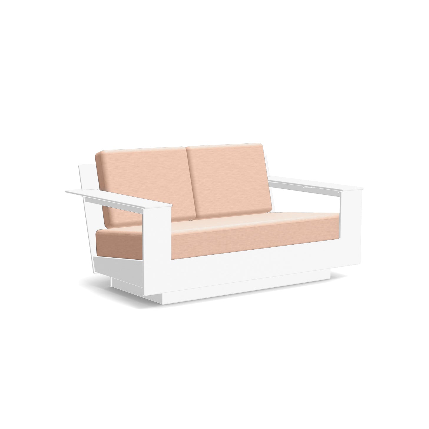 studio shot of nisswa loveseat in white with cast petal cushion