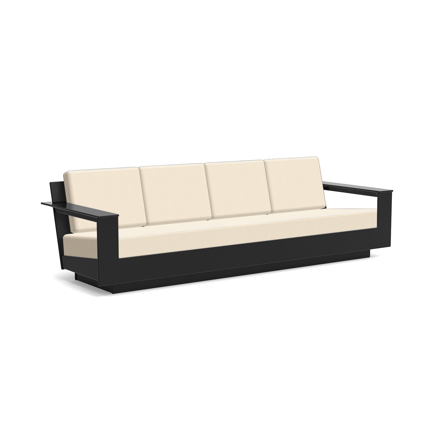 studio shot of nisswa 96 in black with flax cushion