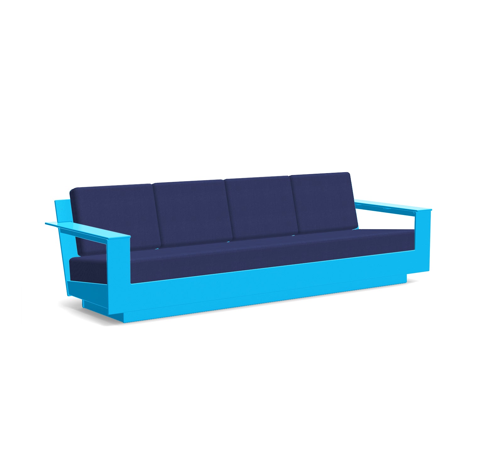 studio shot of nisswa 96 in sky blue with navy cushion