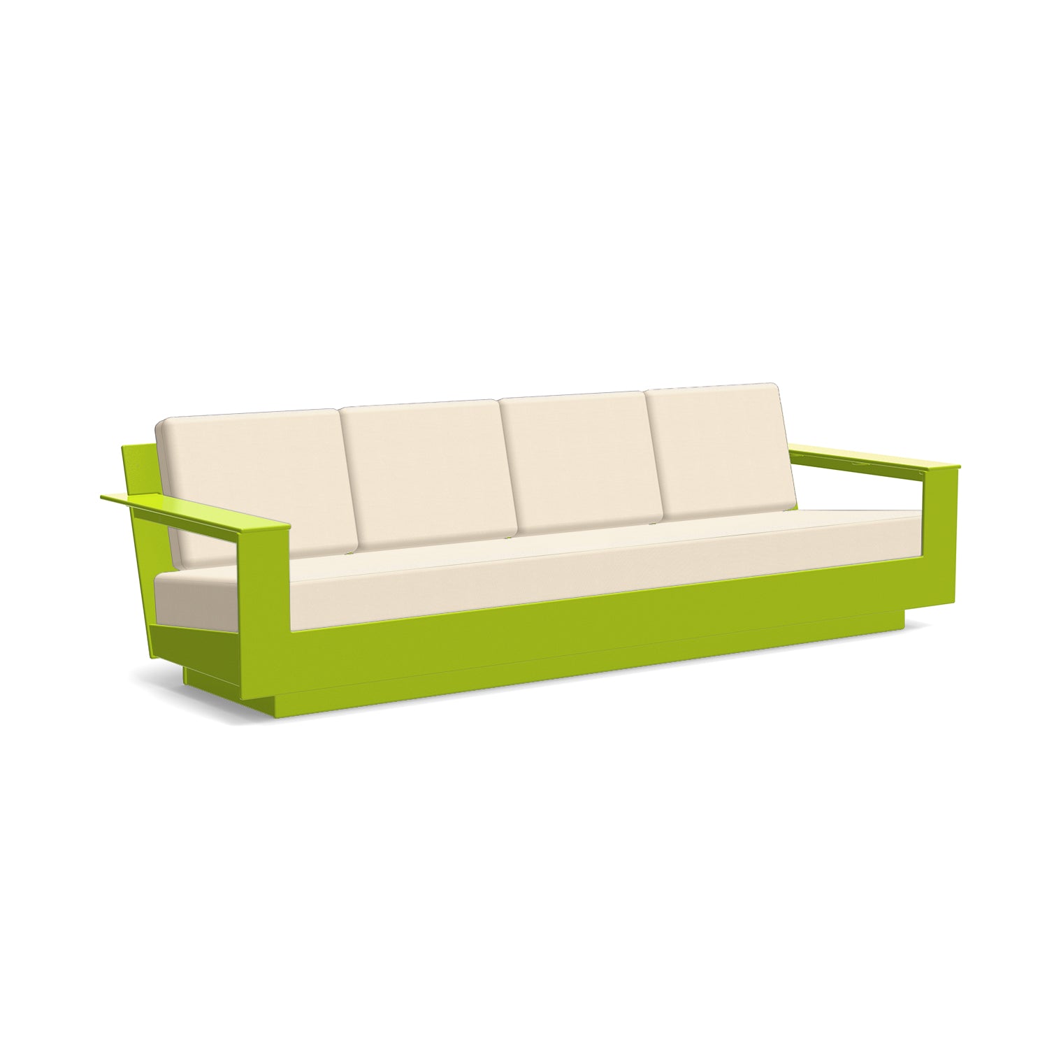 studio shot of nisswa 96 in leaf green with flax cushion
