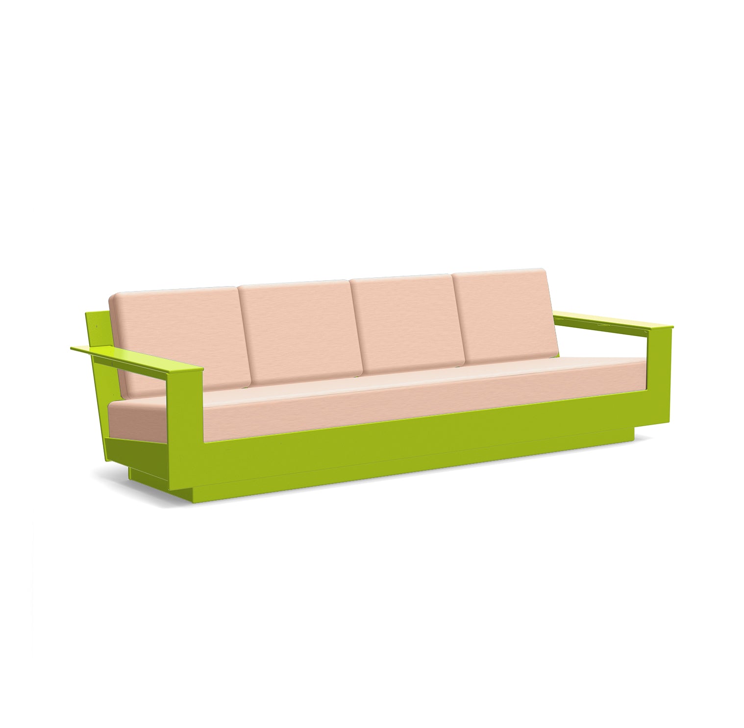 studio shot of nisswa 96 in leaf green with cast petal cushion