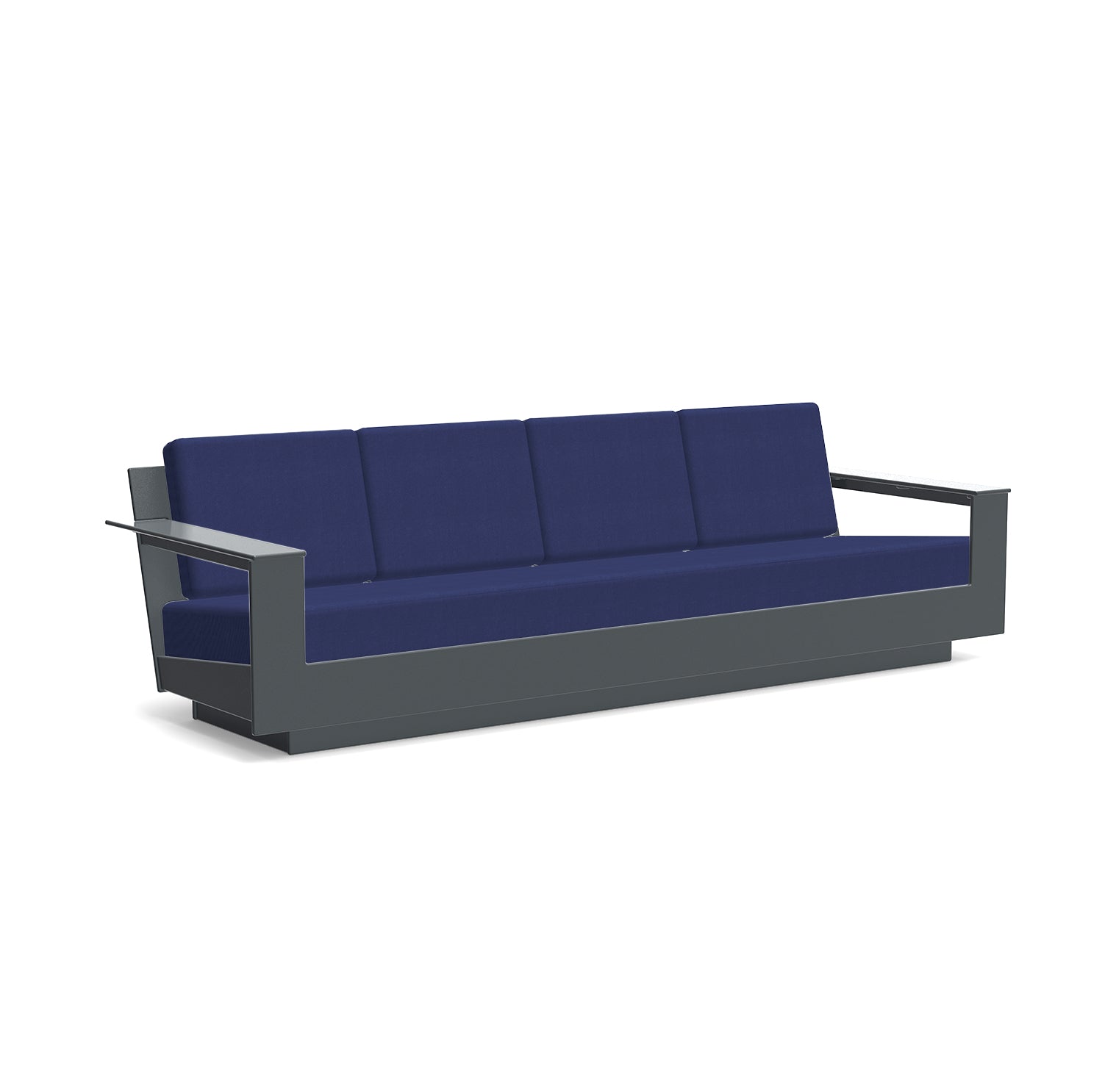 studio shot of nisswa 96 in charcoal with navy cushion