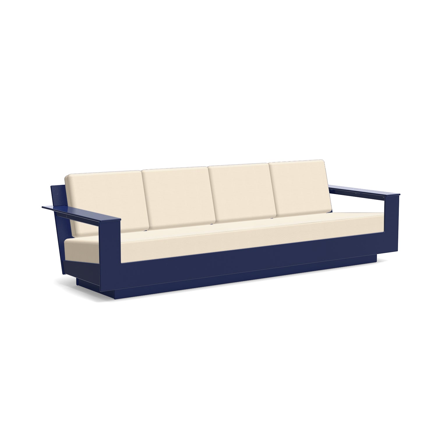 studio shot of nisswa 96 in navy with flax cushion