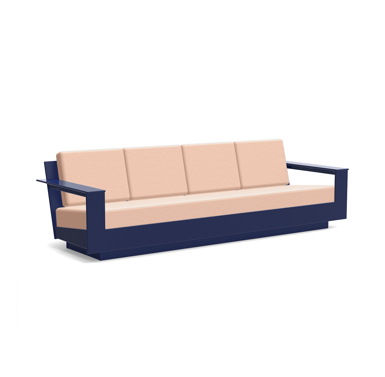 studio shot of nisswa 96 in navy with cast petal cushion