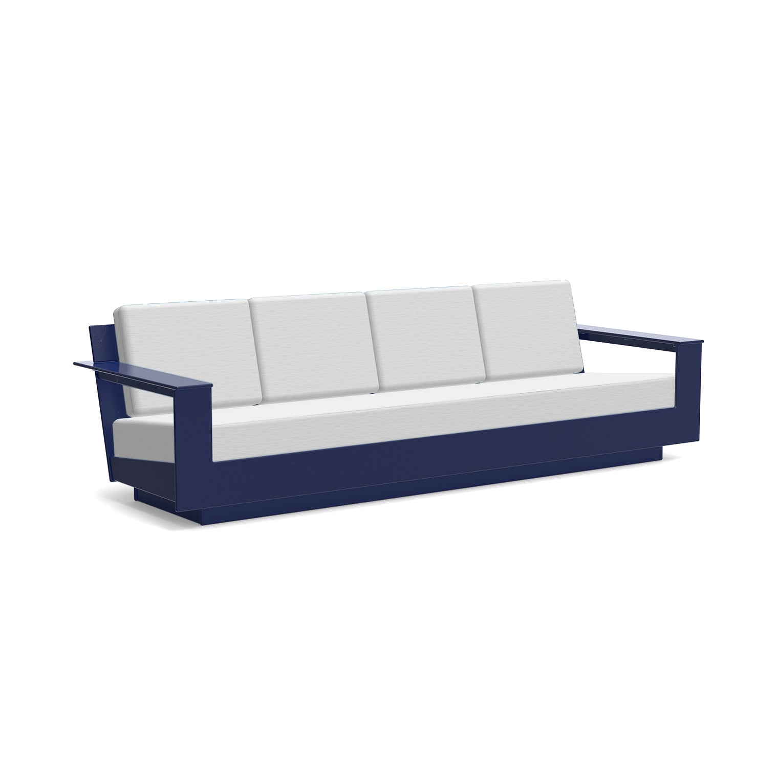 studio shot of nisswa 96 in navy with silver cushion