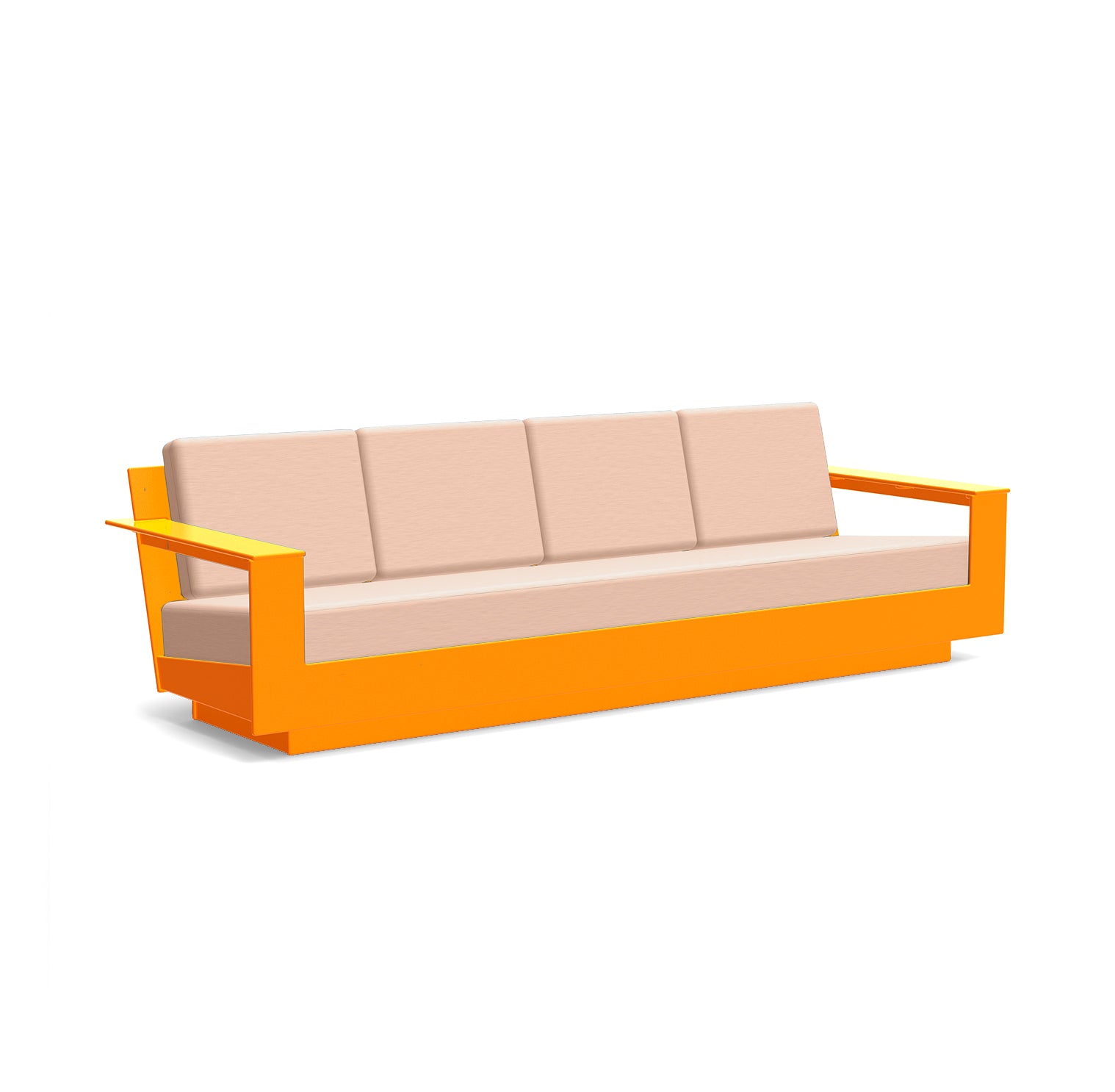 studio shot of nisswa 96 in sunset orange with cast petal cushion