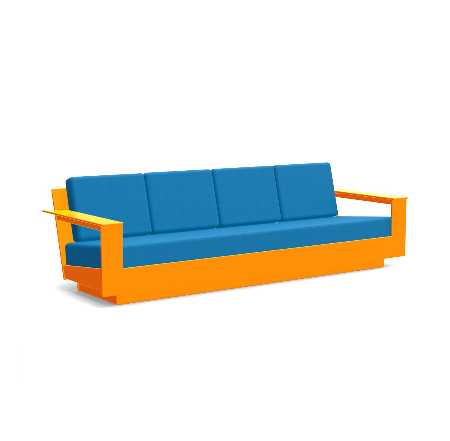 studio shot of nisswa 96 in sunset orange with regatta blue cushion