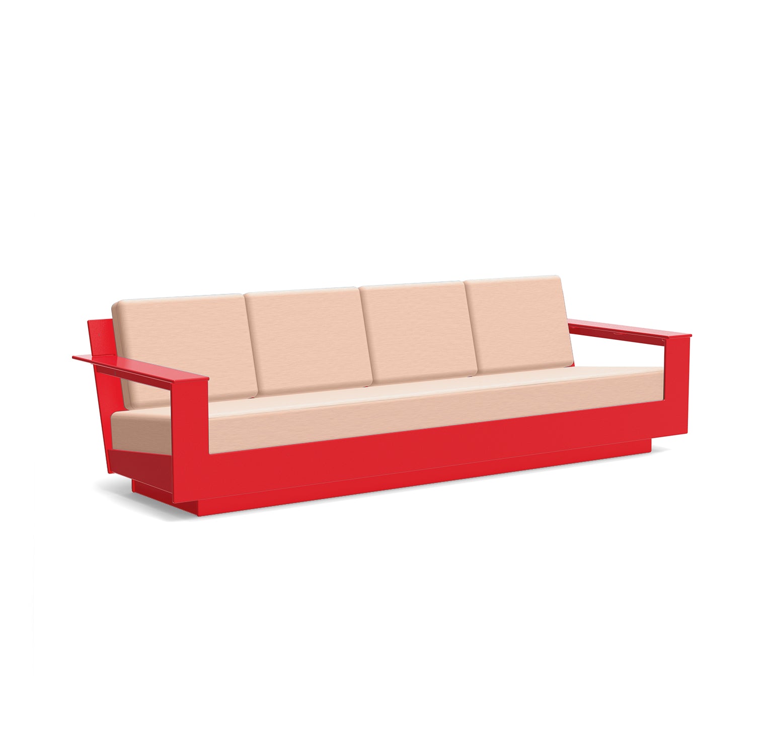 studio shot of nisswa 96 in apple red with cast petal cushion