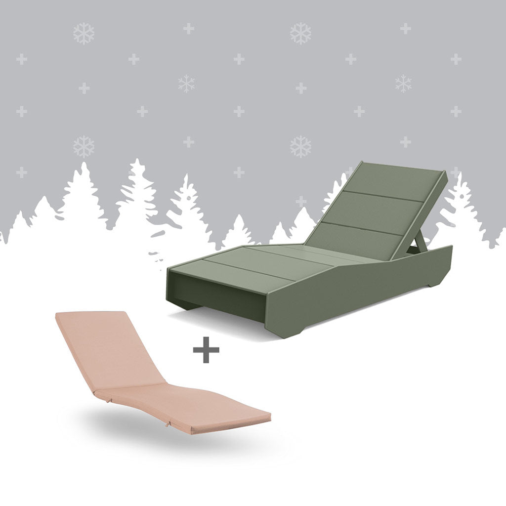 Sage 405 Chaise petal cushion against grey forest background.