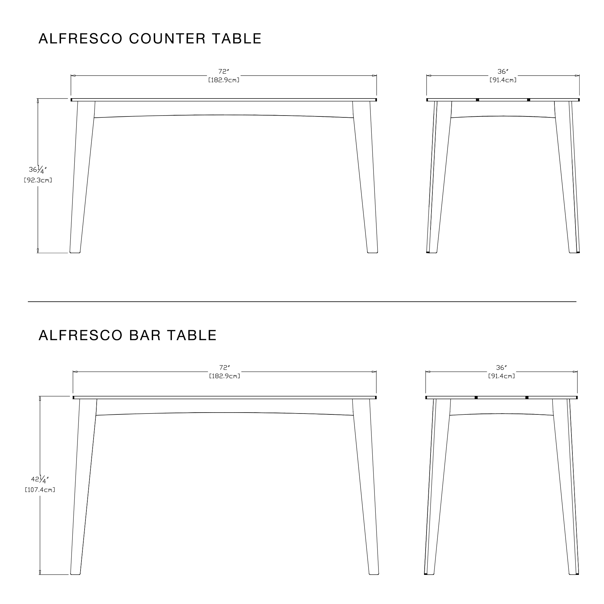 Alfresco Bar and Counter Table 72x36 Dimensions