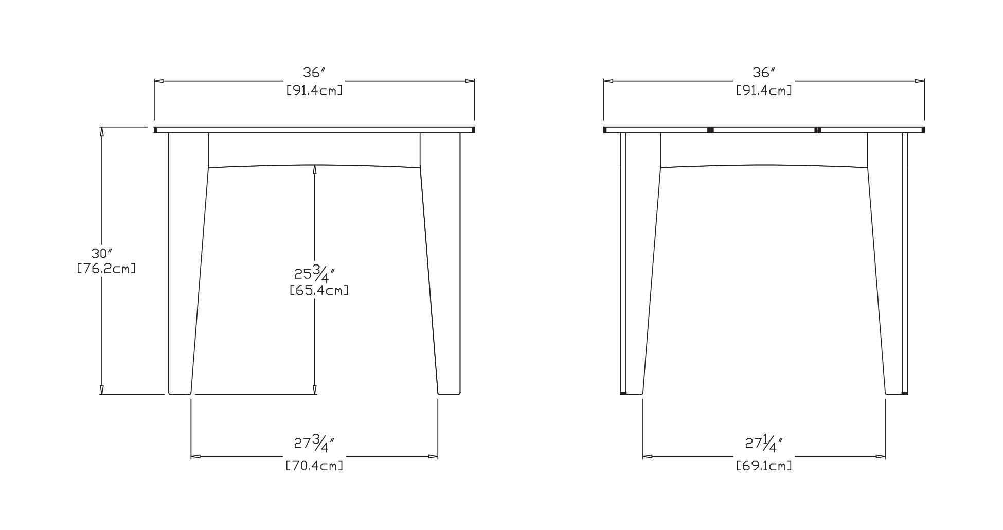 Alfresco Square Table (36 inch) Dimensions
