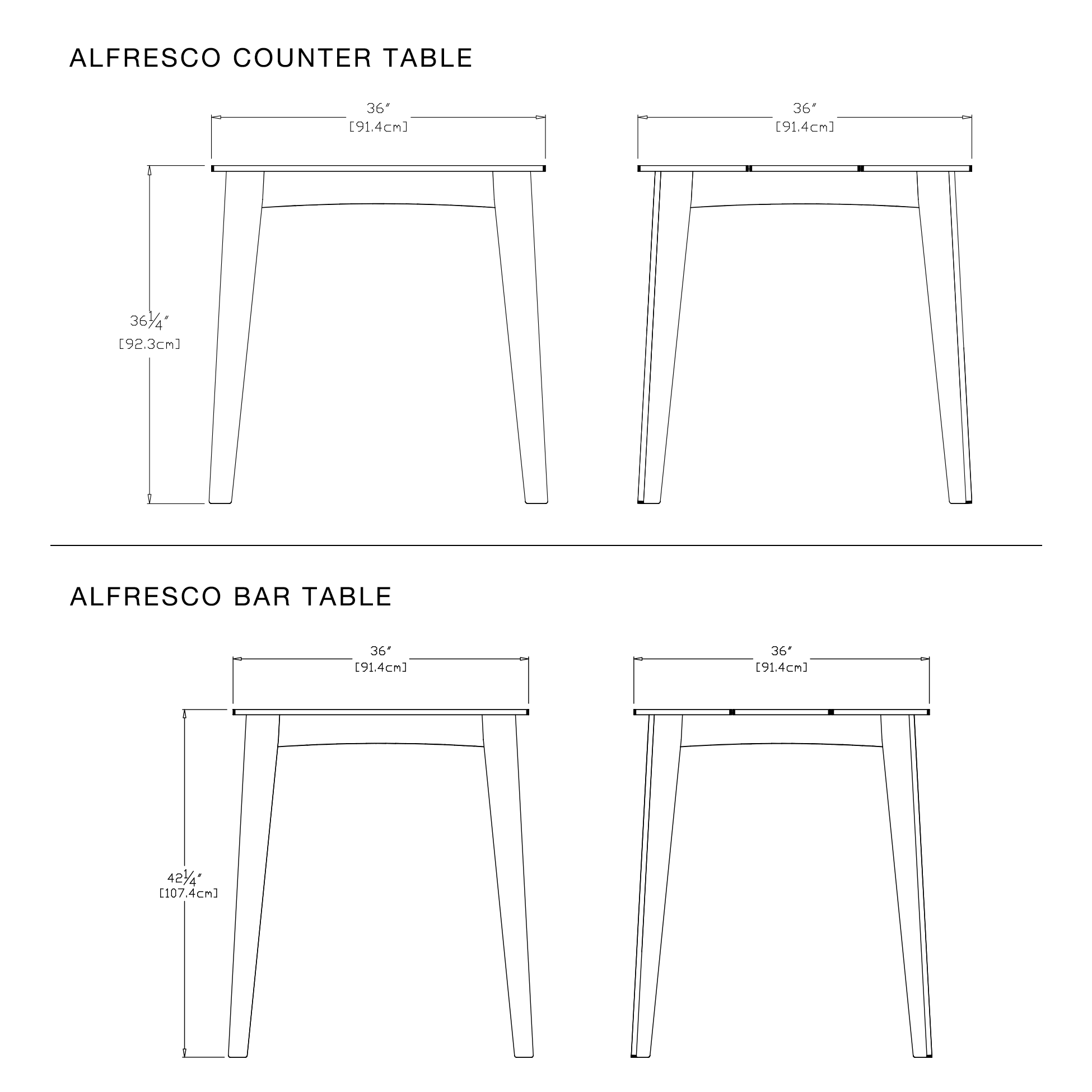 Alfresco Bar and Counter Table 36 Square Dimensions