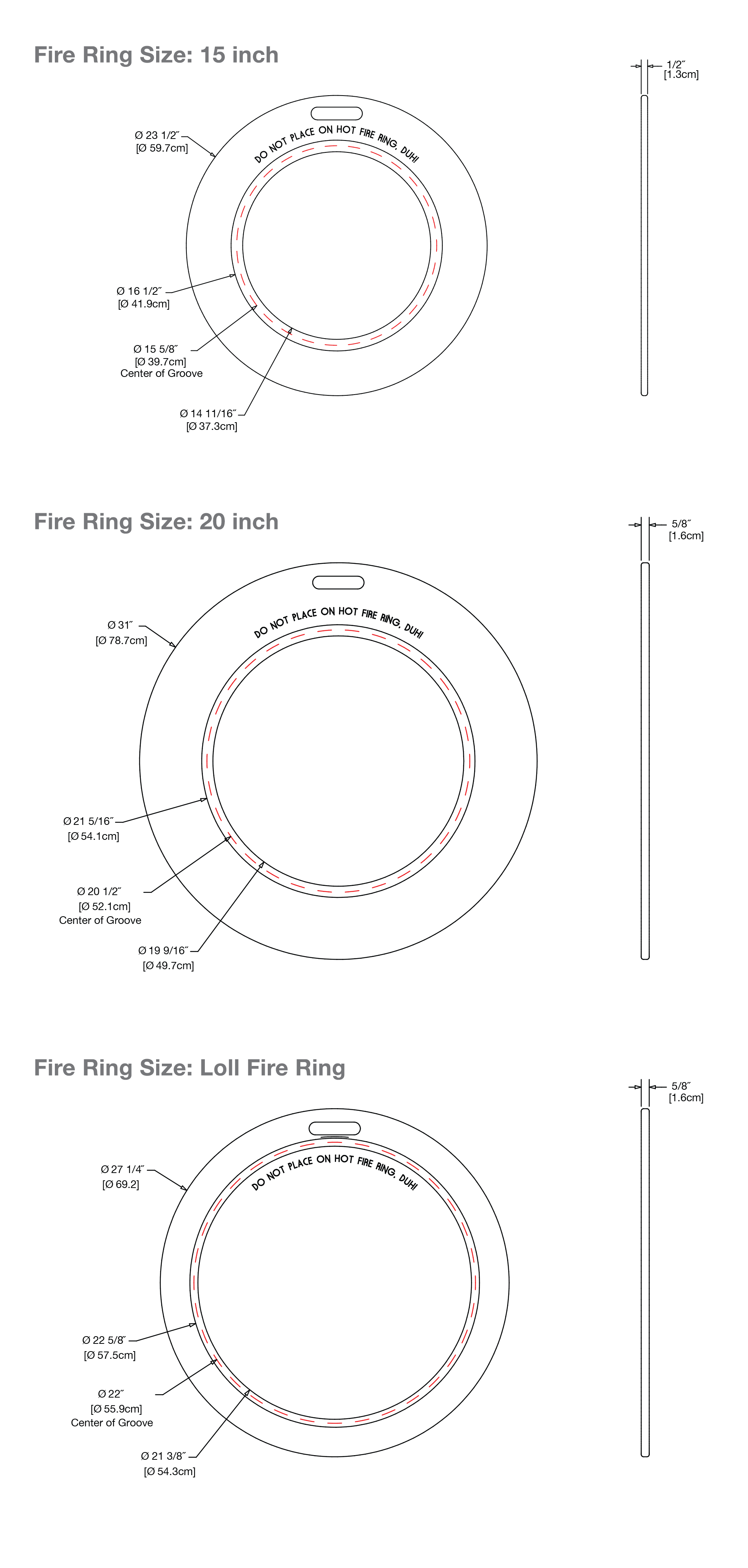Fire Ring Top, Outlet Dimensions
