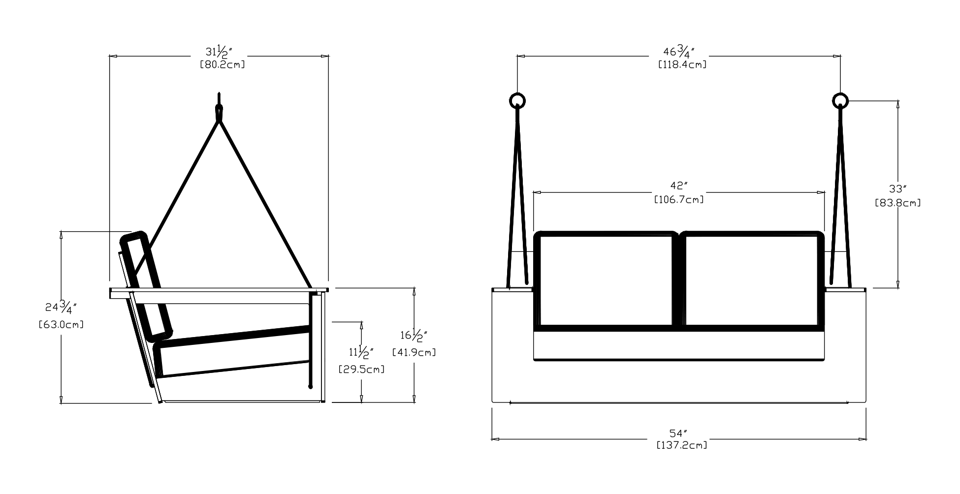 Nisswa Porch Swing Dimensions