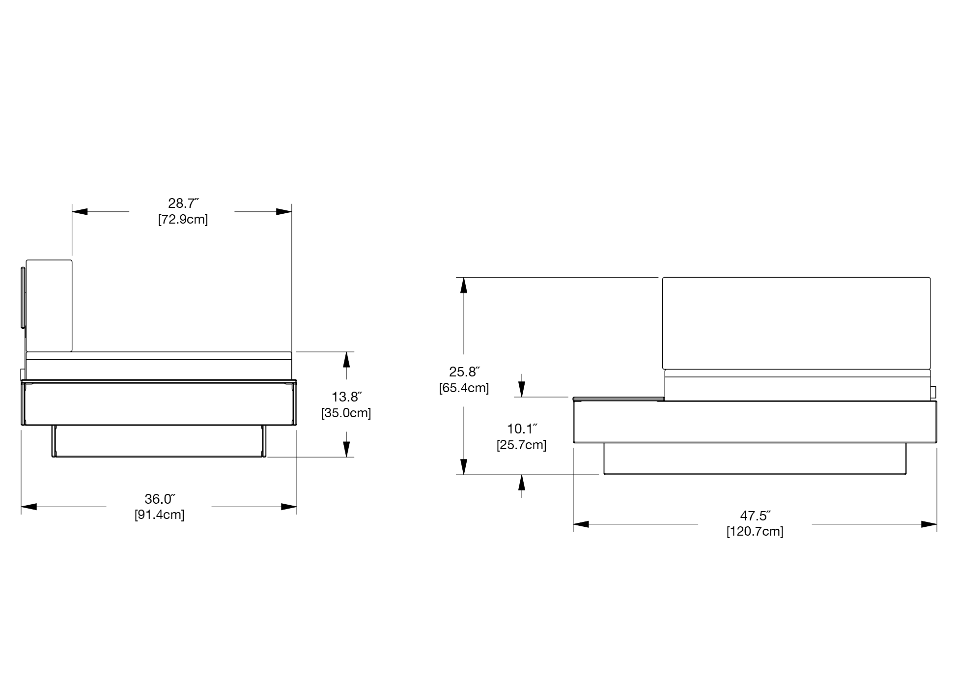 Platform One Lounge Left/Right Table Dimensions