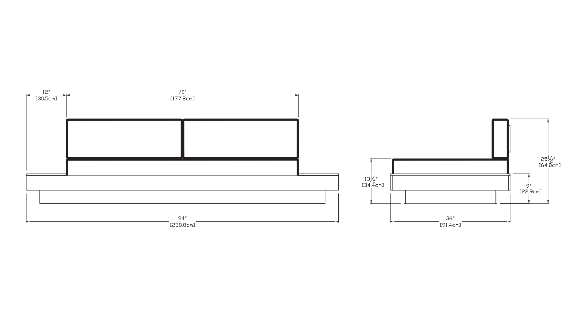 Platform One Sofa with Tables Dimensions