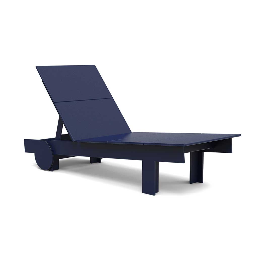 studio image of a navy tall chaise.