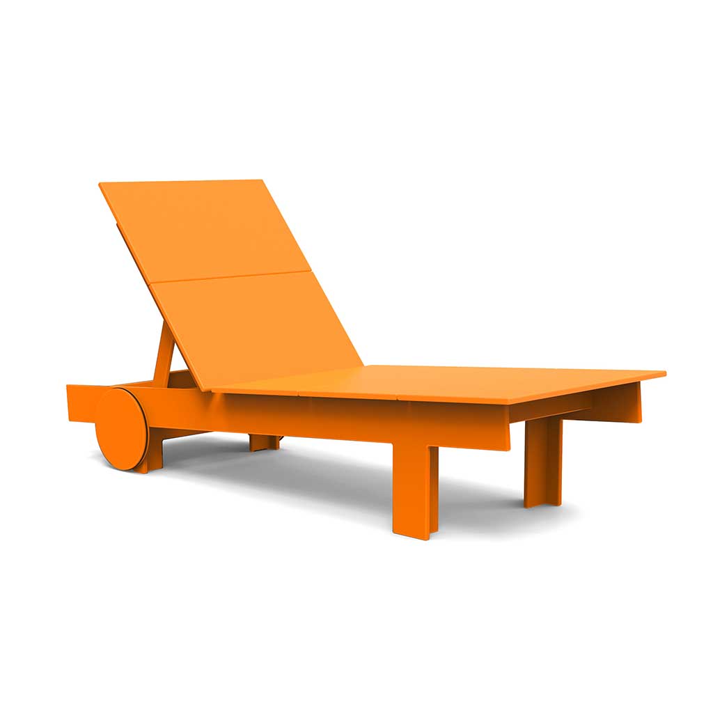 studio image of a sunset orange tall chaise.