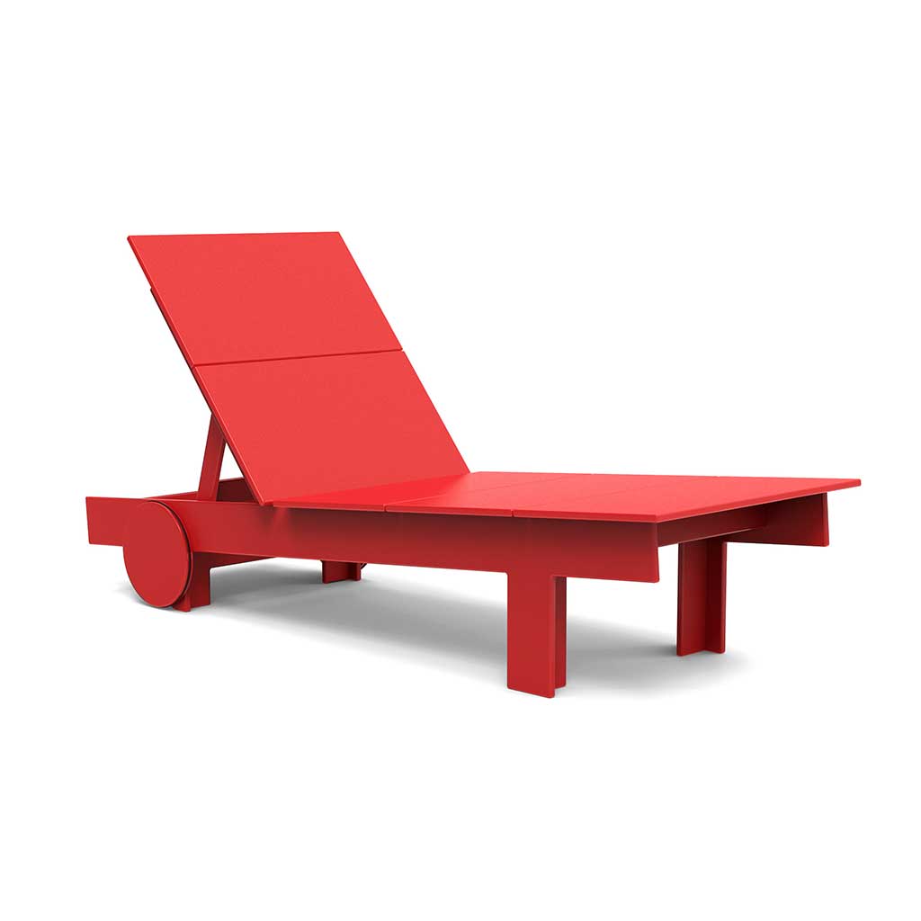 studio image of a red tall chaise.