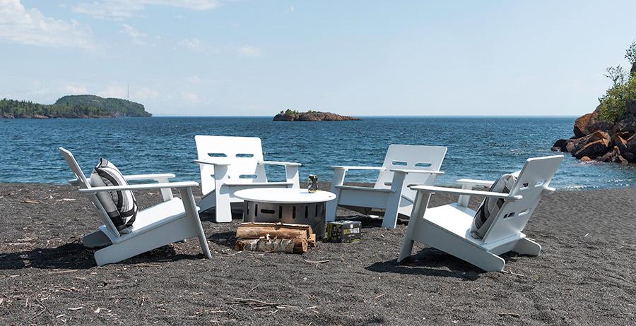 cabrio chairs around fire ring with Loll top on beach